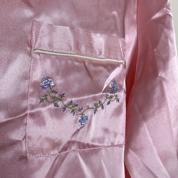 Pink K Light Pink Satin Floral Embroidered Pajama Long Sleeve Lounge Top Large - Picture 5 of 10